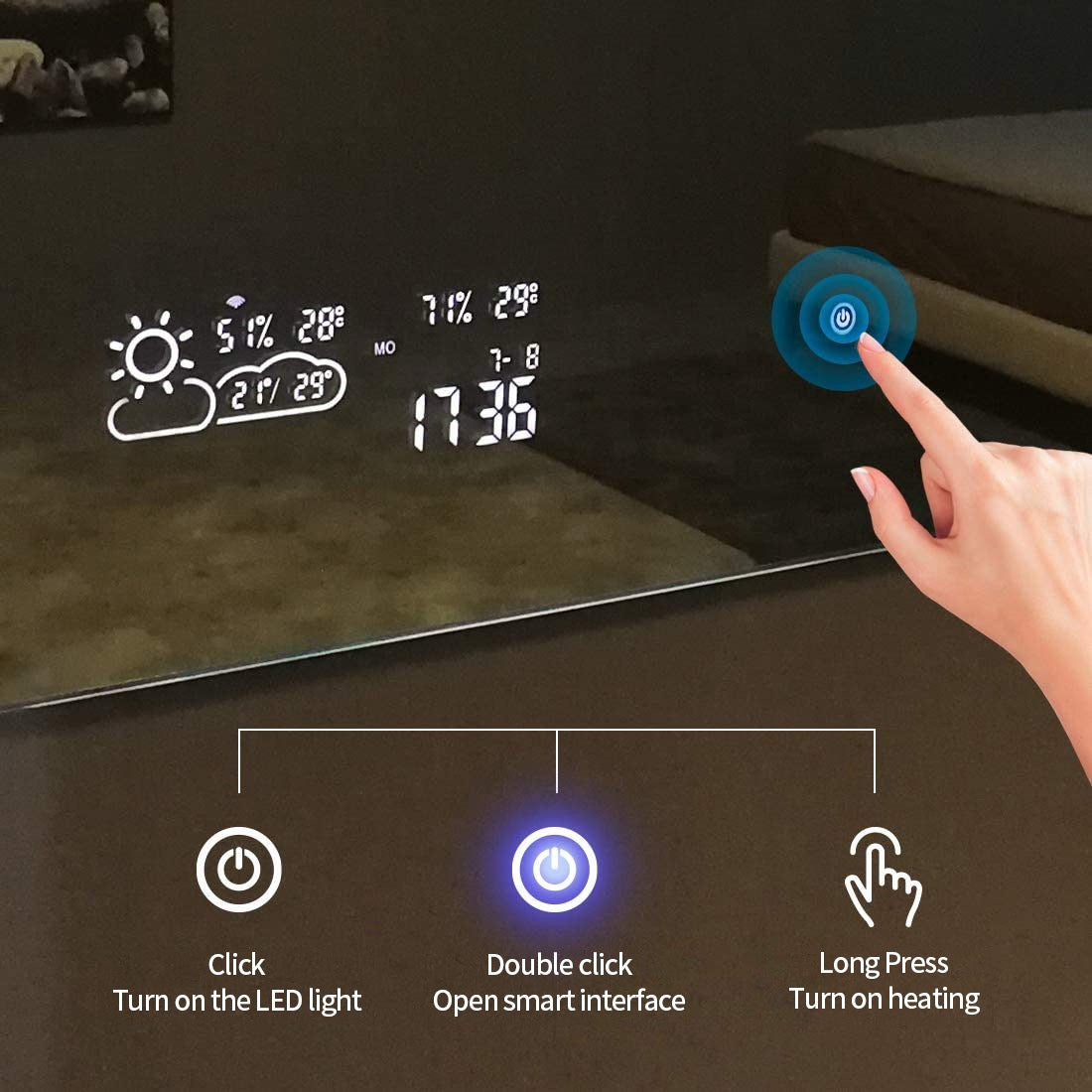 Infra Heating Smart LED Badkamerspiegel met Infraroodverwarming – 3 Varianten (60x80, 60x100, 60x120 cm)