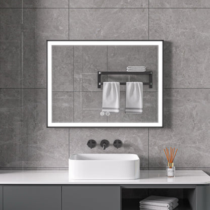 Infra Heating Lux+ LED Badkamerspiegel met Zwart Frame (60 x 60 cm) – Stijlvol & Functioneel