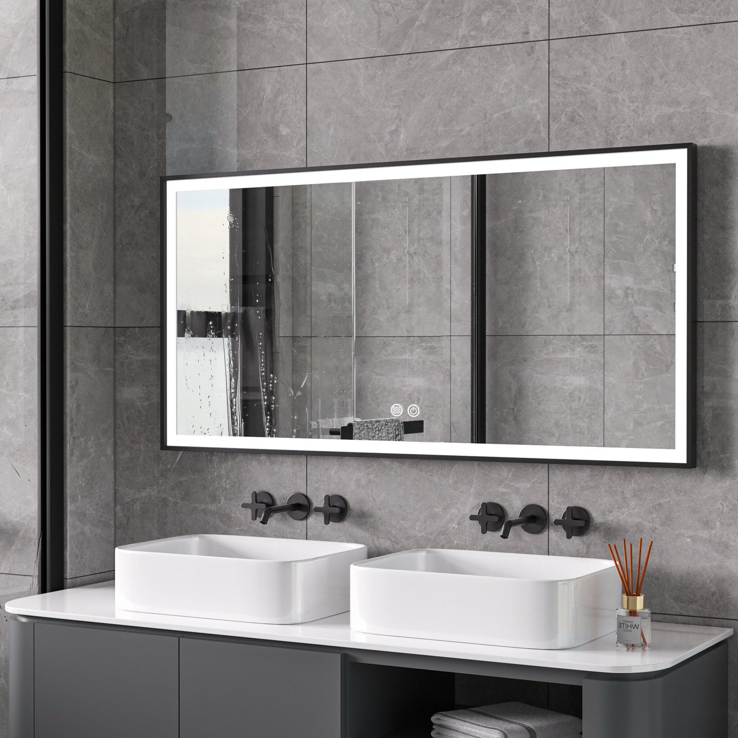 Infra Heating Lux+ LED Badkamerspiegel met Zwart Frame (75 x 125 cm) – Stijlvol & Functioneel