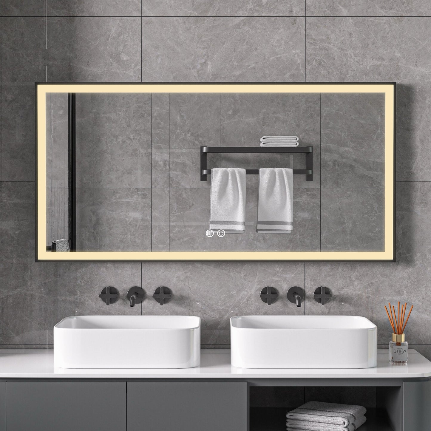 Infra Heating Lux+ LED Badkamerspiegel met Zwart Frame (75 x 125 cm) – Stijlvol & Functioneel